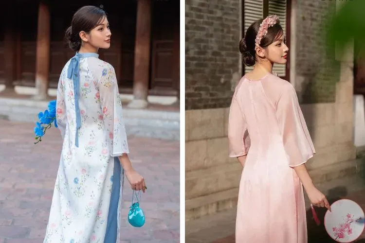 Chụp ảnh với áo dài Tết từ phía sau cực xinh