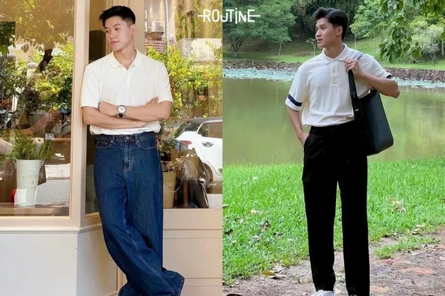 Những set đồ đi chơi Tết cho nam với áo polo form fitted