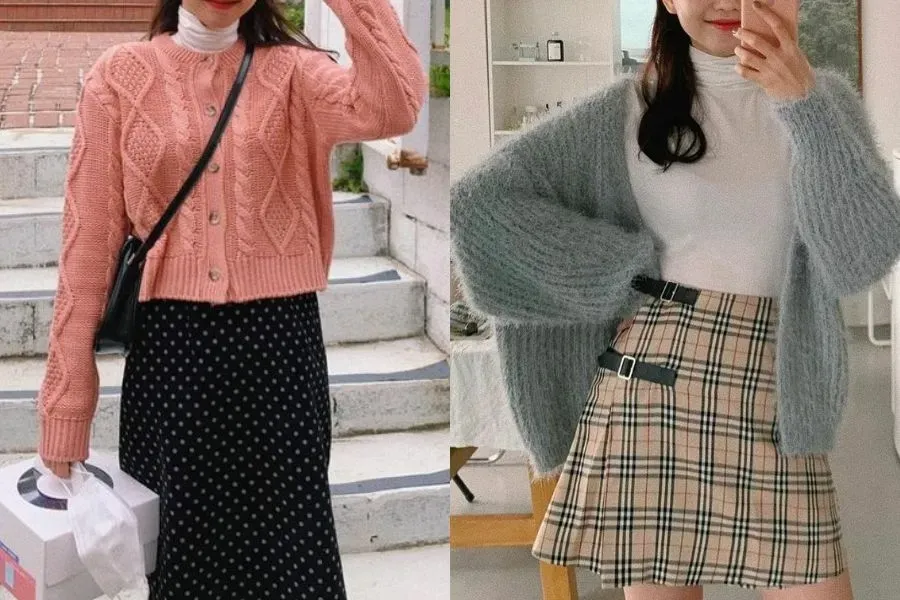Áo khoác cardigan dịu dàng khi phối cùng áo len cổ lọ nữ