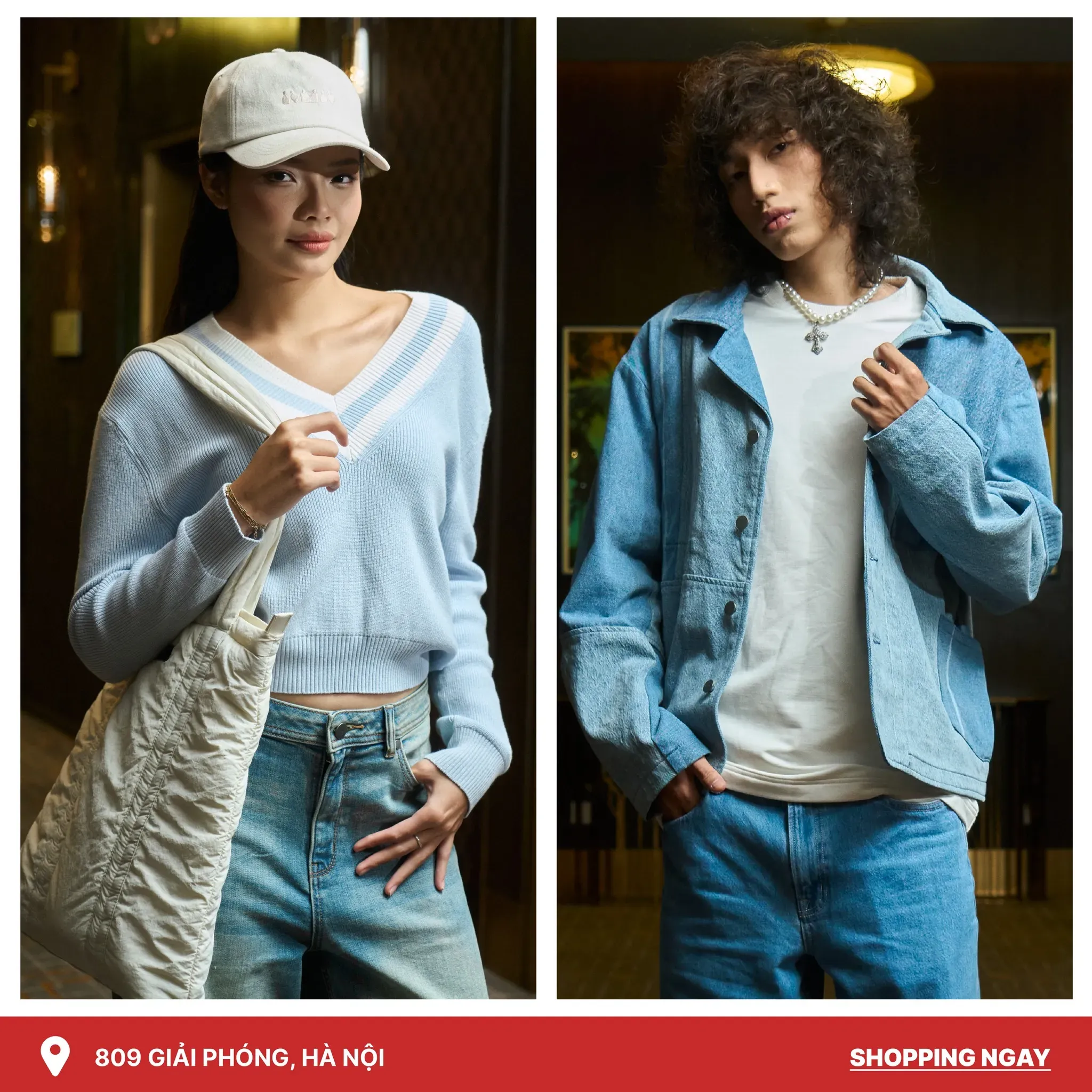 Outfit cặp đôi tone xanh đẹp mắt (Nguồn: Routine)