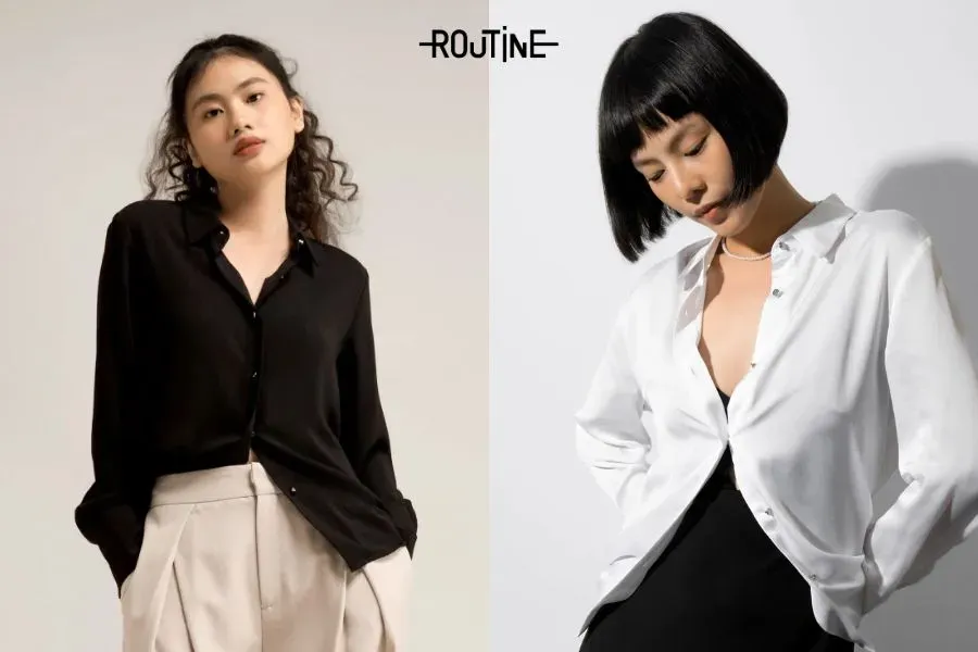 Chiếc áo sơ mi lụa nữ truyền thống mang vẻ đẹp đơn giản nhưng không đơn điệu.