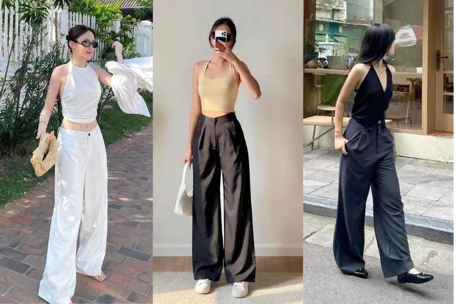 Mix match quần tây ống rộng