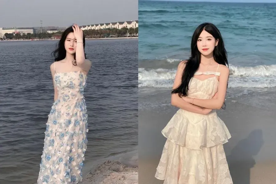 Đầm 2 dây đi biển dịu dàng, nữ tính
