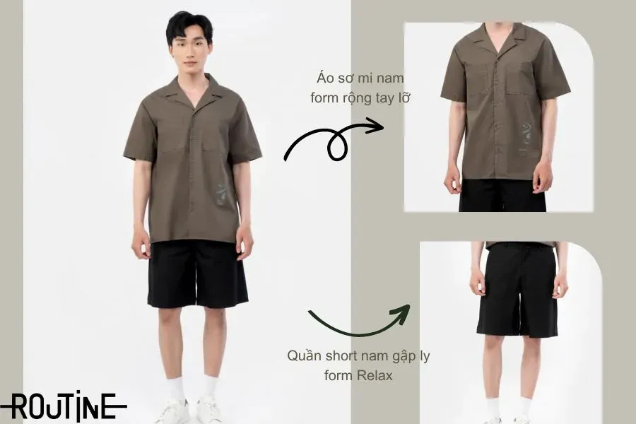 Cá tính, năng động với áo sơ mi nam form rộng tay lỡ cùng quần short