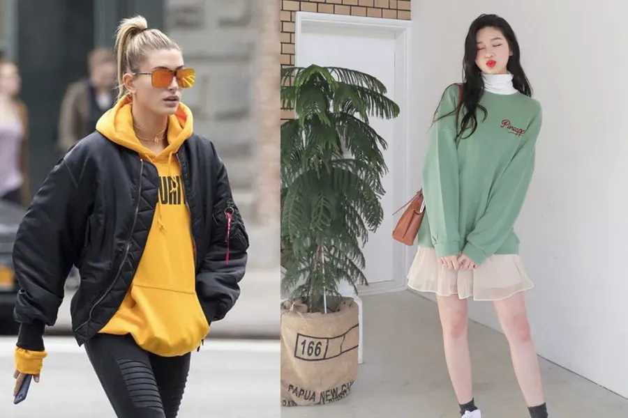 Nàng sẽ có cho mình hai lựa chọn khi phối áo nỉ theo phong cách layer