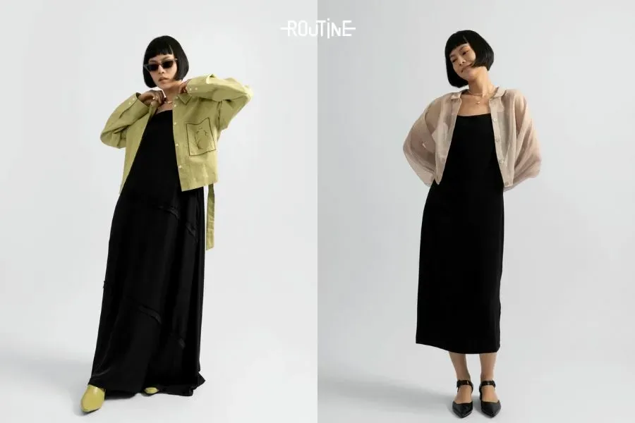 Áo sơ mi nữ croptop Hàn Quốc mix đầm hai dây