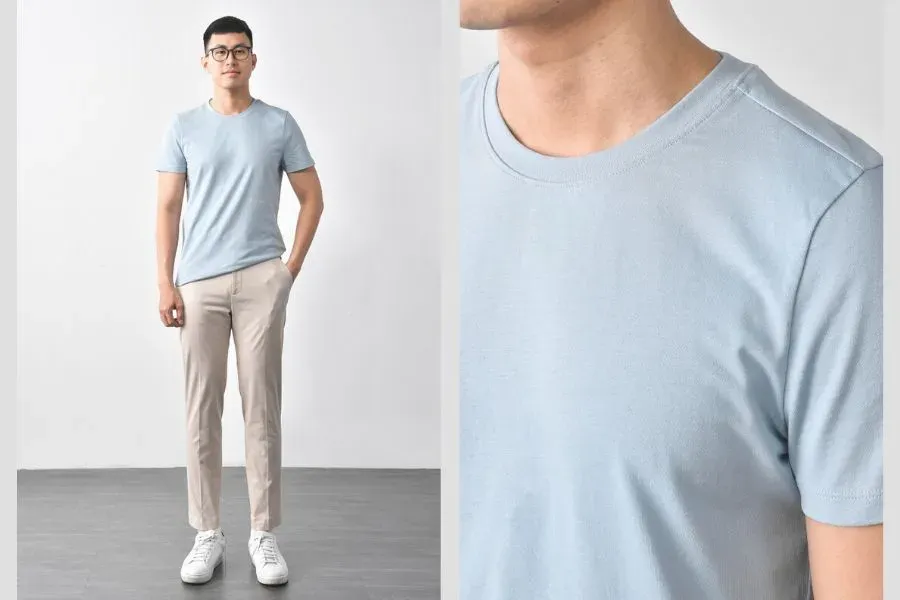 Áo thun năng động cùng quần kaki sành điệu tạo nên vẻ đẹp thanh lịch và sang trọng hơn.