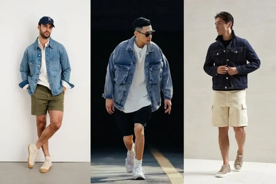 Kết hợp áo khoác jean nam với quần short