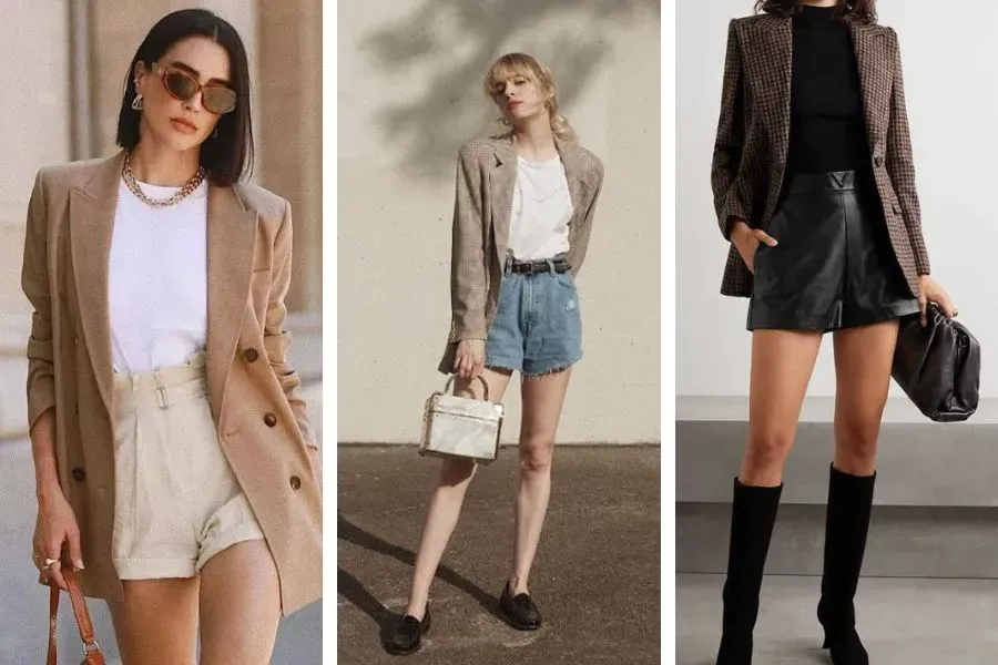 Quần short nữ mix cùng áo blazer sẽ giúp nâng sự sành điệu và khẳng định gu thẩm mỹ trong phong cách ăn mặc