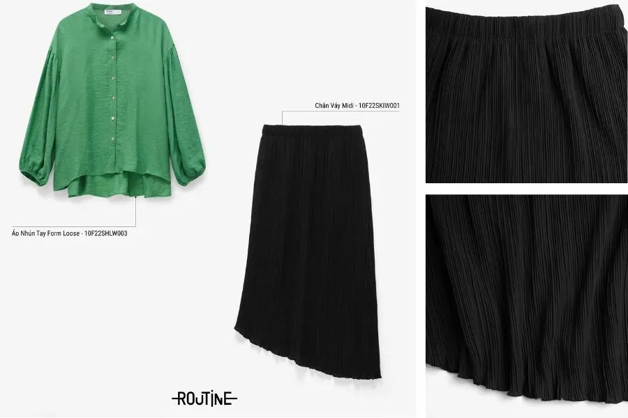 Năng động và thoải mái với set đồ chân váy Midi phối cùng áo kiểu tay dài form rộng