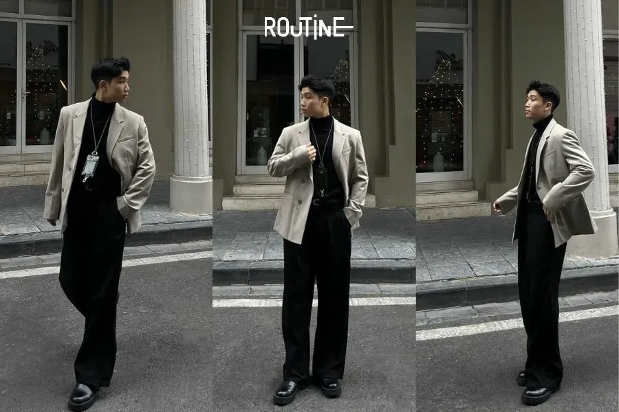 Combo truyền thống khi mix áo len cổ lọ và vest đầy điển trai