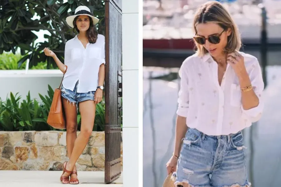 Một chiếc áo sơ mi mix cùng quần short jean rách sẽ biến nàng trở thành một cô gái trẻ trung đầy cá tính.