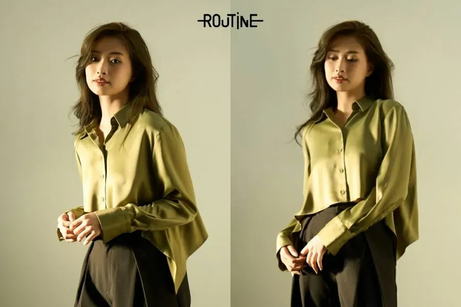 Chiếc áo sơ mi lua mang vẻ đẹp nữ tính, sang trọng đến cho outfit ngày Tết của nàng.