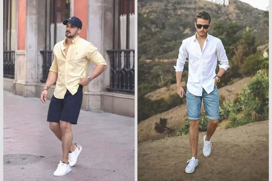 Áo sơ mi thanh lịch mix cùng quần short dành cho những chàng trai yêu thích sự năng động, thoải mái nhưng không kém phần lịch lãm.