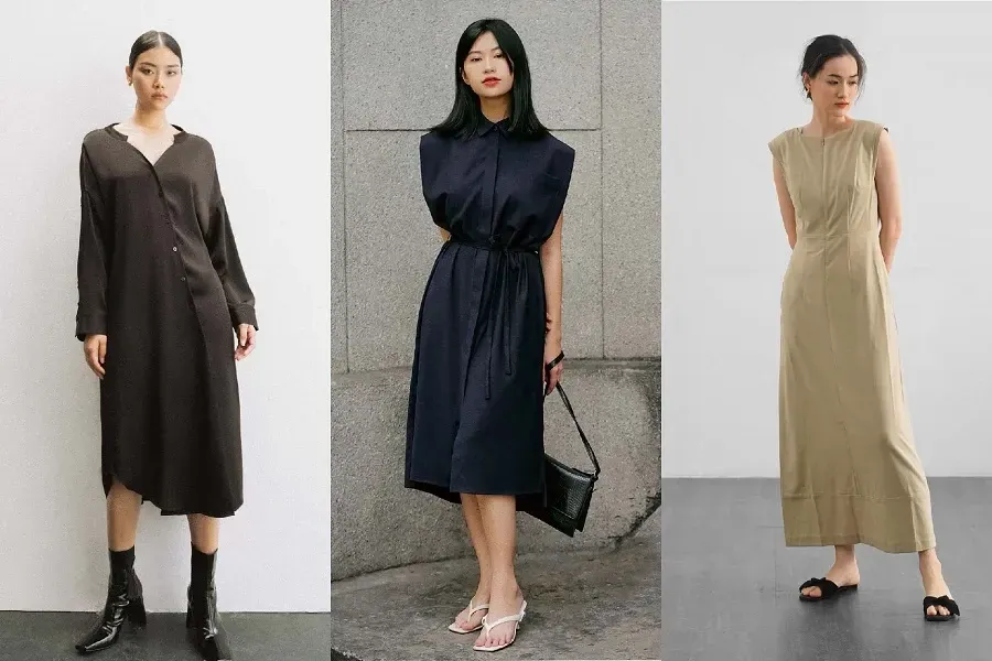 Đầm công sở từ chất liệu Polyester sang trọng, thanh lịch và tinh tế.