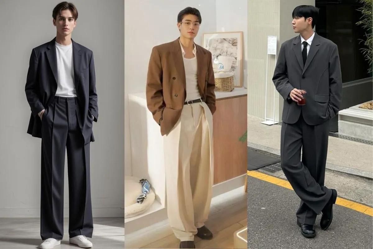 Áo blazer phối với quần suông&nbsp;ống rộng phong cách,&nbsp;trẻ&nbsp;trung&nbsp;Hàn Quốc (Nguồn: Internet)