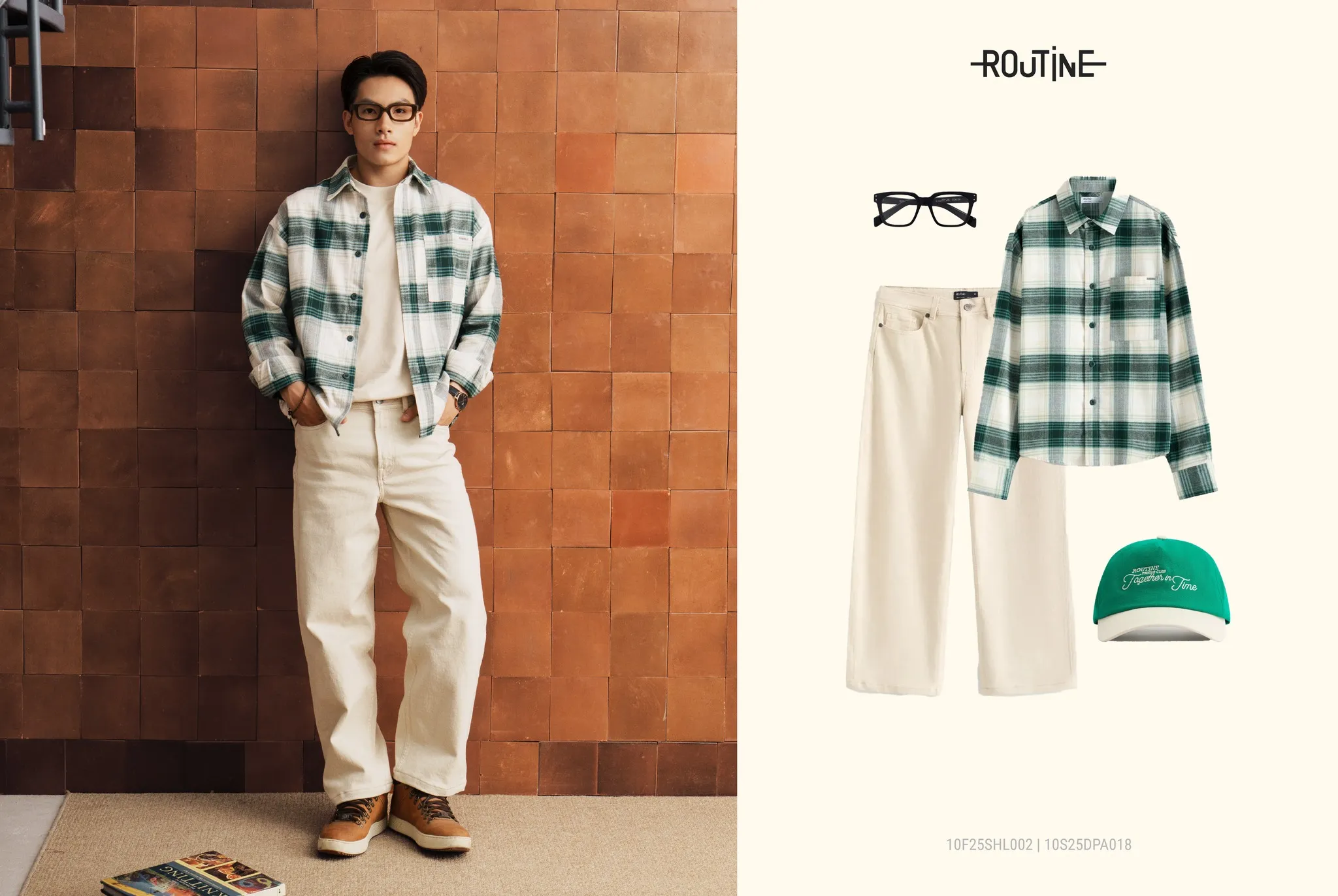 phối áo flannel với áo thun trắng