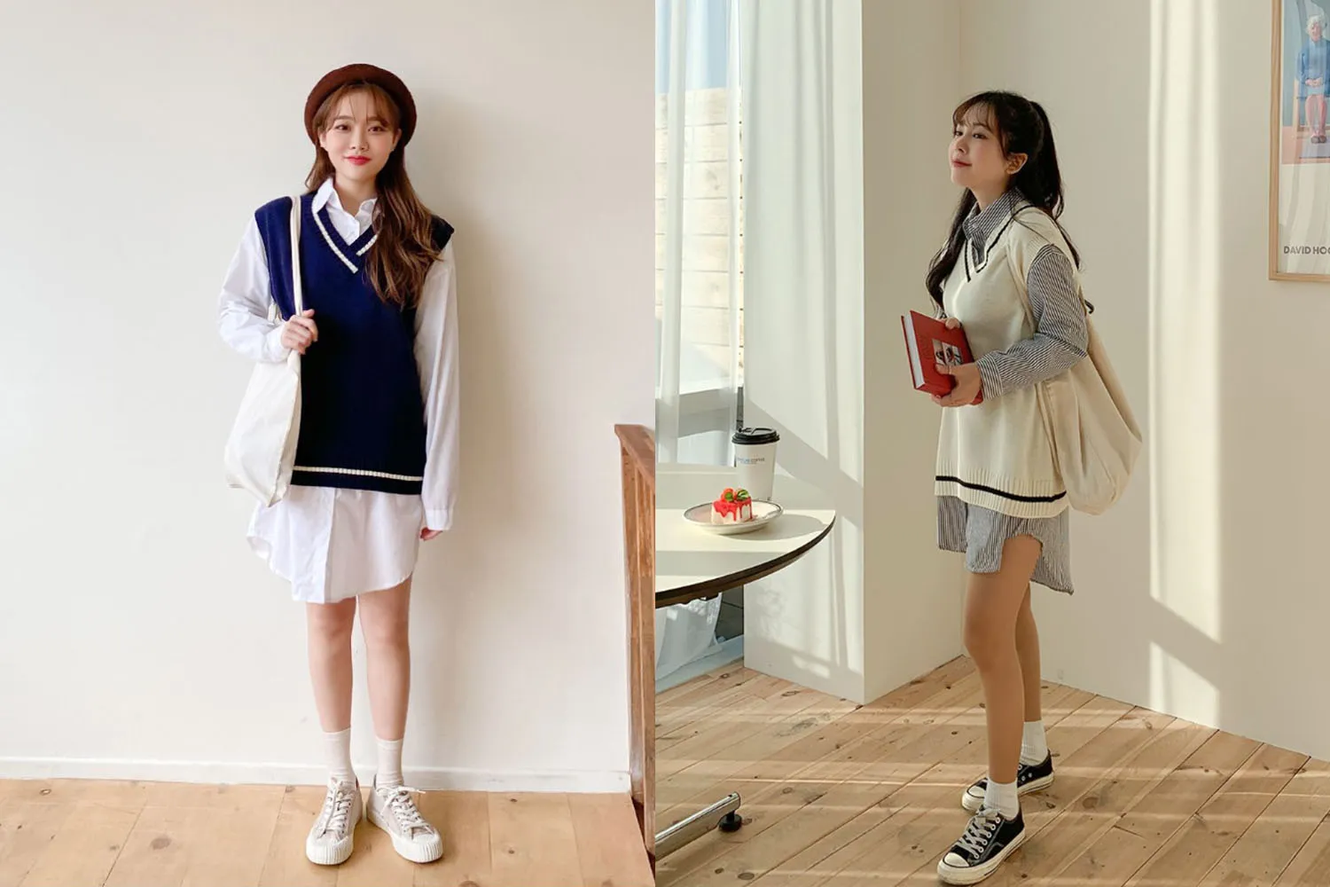 Áo gile nữ đẹp dáng dài mix váy sơ mi xinh xắn