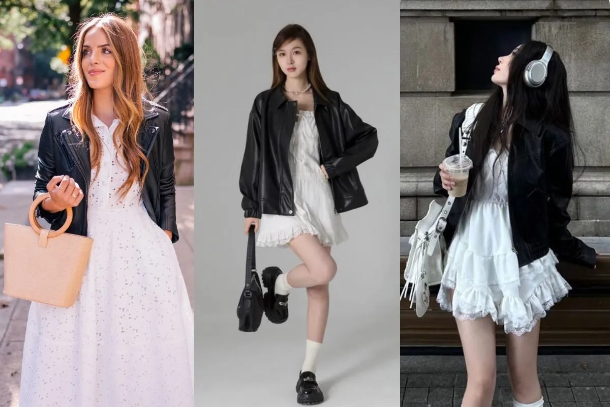 Xinh xắn, lãng mạn như quý cô nước Pháp với áo khoác da và đầm trắng (Nguồn: Internet)