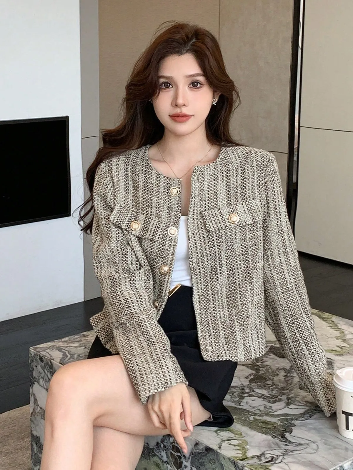 Áo khoác dạ tweed xinh, duyên dáng mùa thu&nbsp;đông