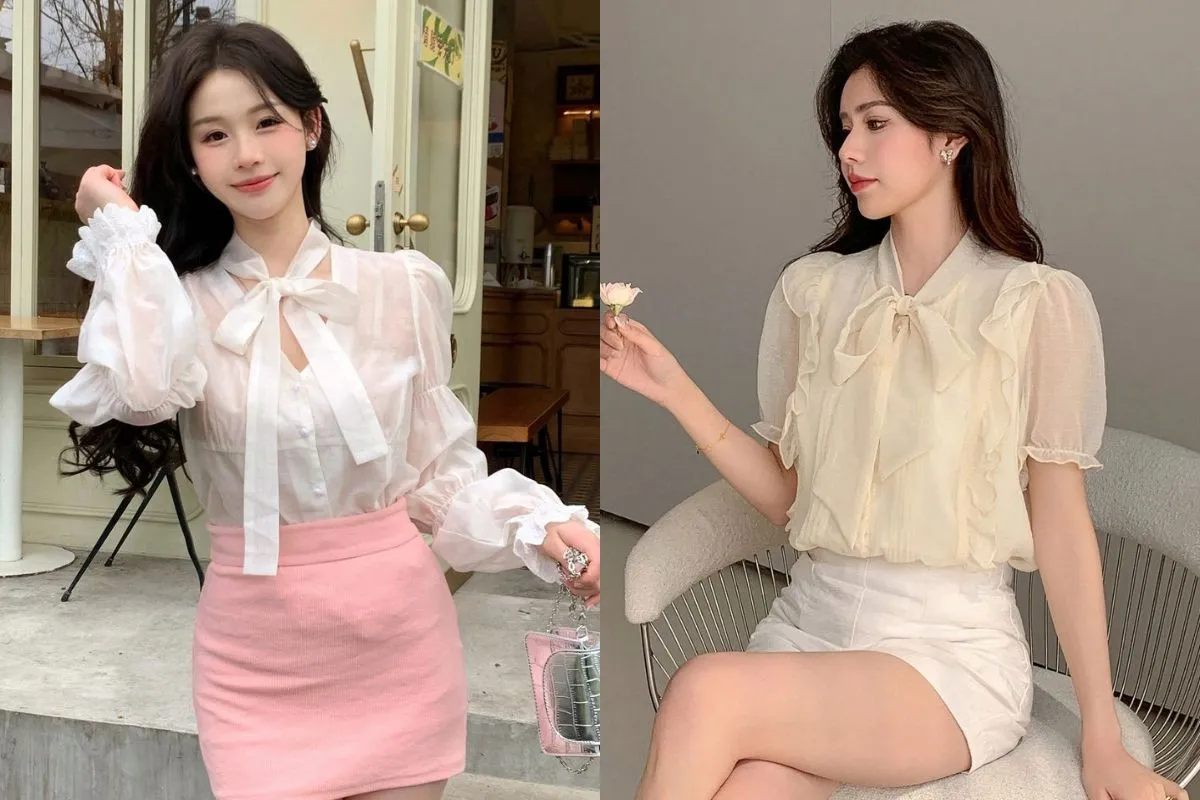 Mẫu áo sơ mi nữ thắt nơ duyên dáng, thanh lịch (Nguồn: Internet)
