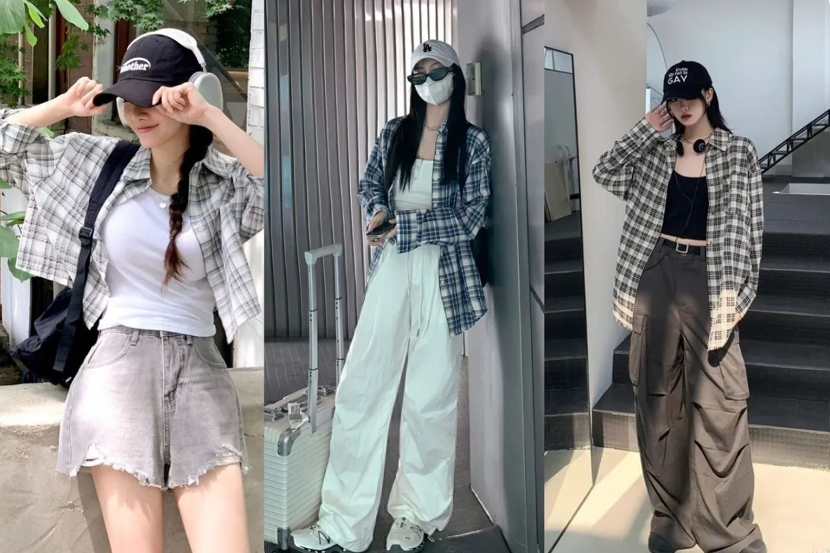 Pha lẫn giữa cá tính và cổ điển cùng chiếc áo sơ mi caro khoác ngoài (Nguồn: Internet)