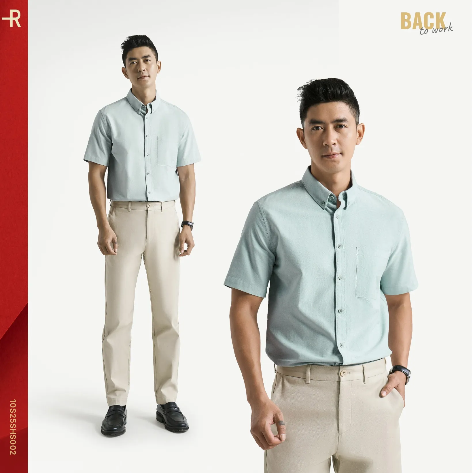 Phối áo sơ mi smart shirt tay ngắn với quần âu cùng giày tây đi làm thanh lịch