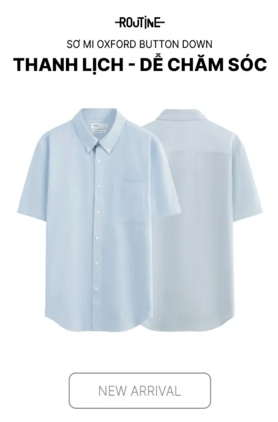 Thiết kế áo sơ oxford button down tay ngắn đơn giản, tinh tế