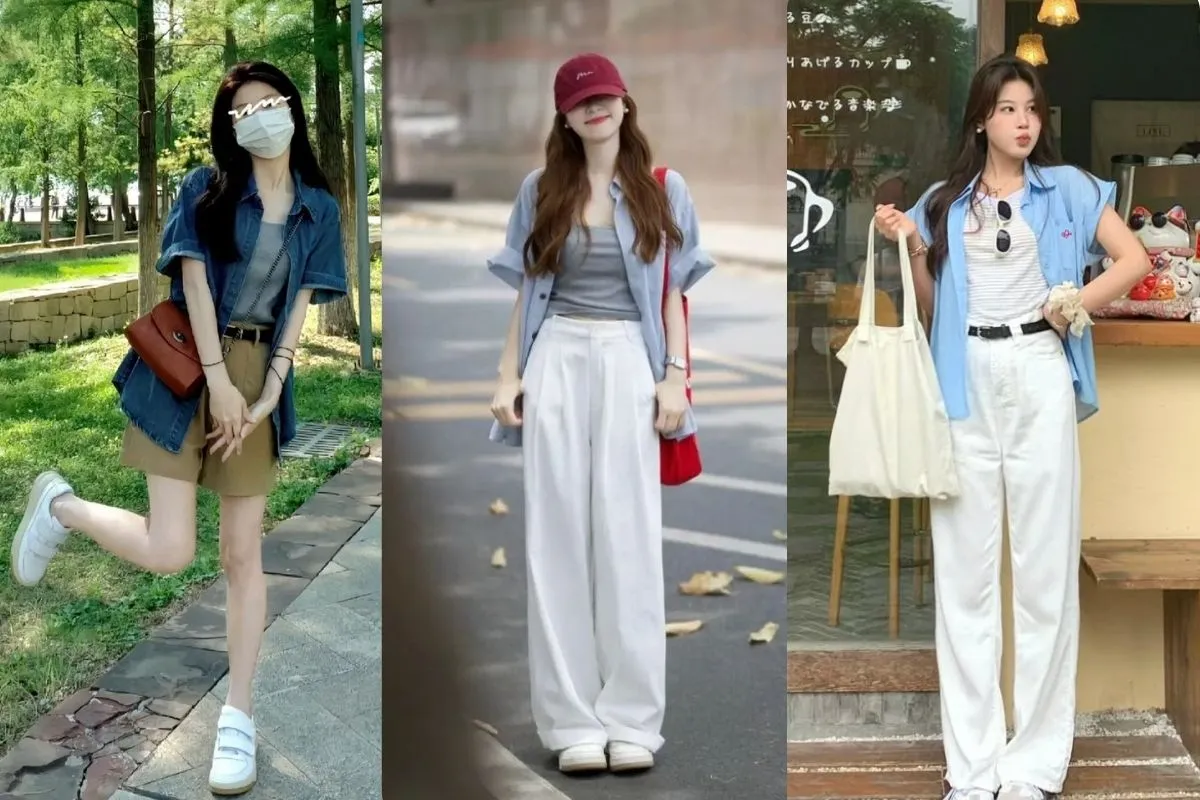 Cá tính trẻ trung khi phối áo sơ mi tay ngắn khoác ngoài (Nguồn: Internet)