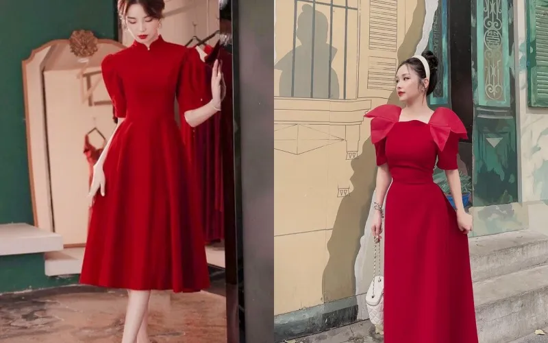 Bạn gái nên ưu tiên chọn các mẫu váy đỏ đón Tết có chất liệu đứng phom
