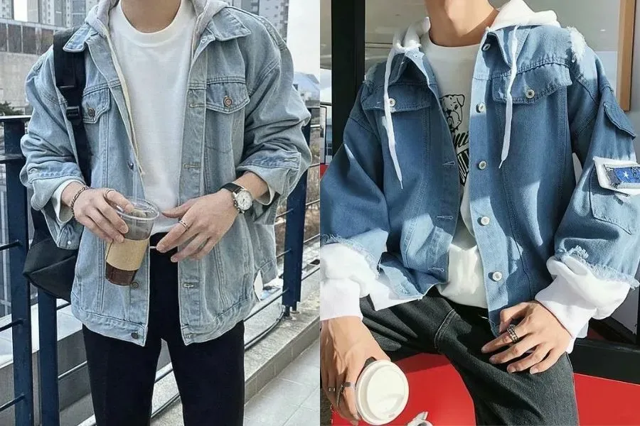 Áo khoác denim nam có nón cá tính