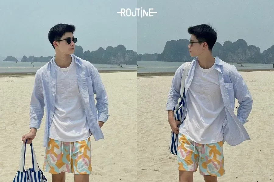 Áo sơ mi dài tay đi biển thanh lịch, thời trang