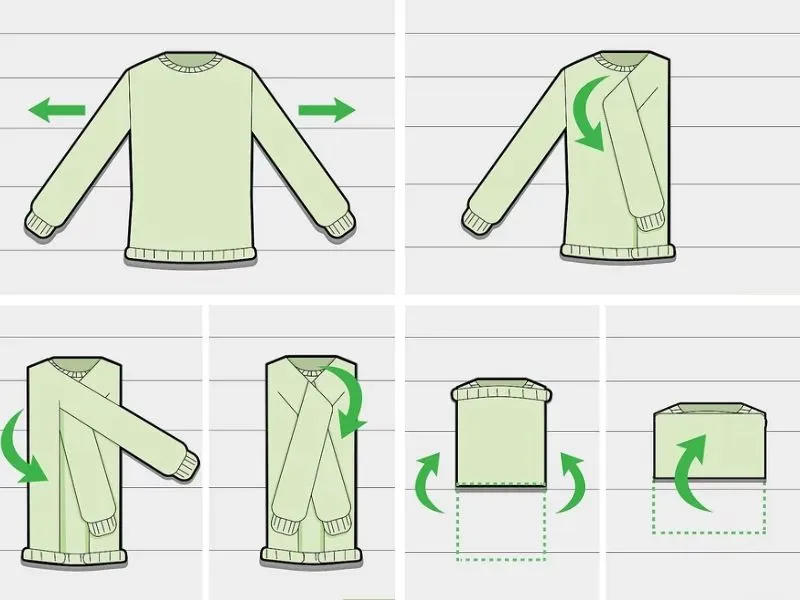Thao tác gấp áo len, áo sweater đơn giản, gọn gàng