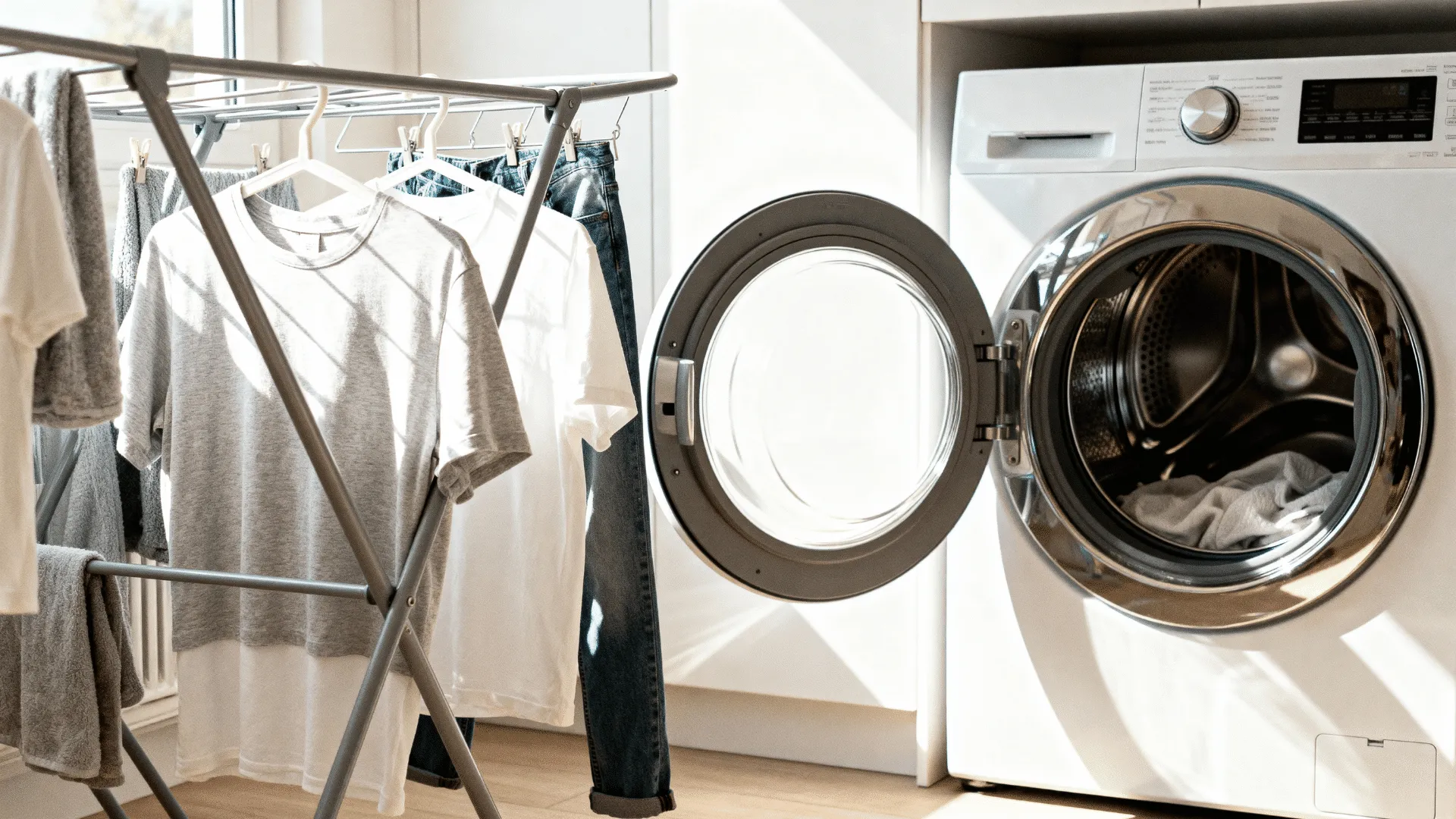 Chế độ vắt mạnh của máy giặt giúp quần áo ráo nước nhanh hơn trước khi phơi