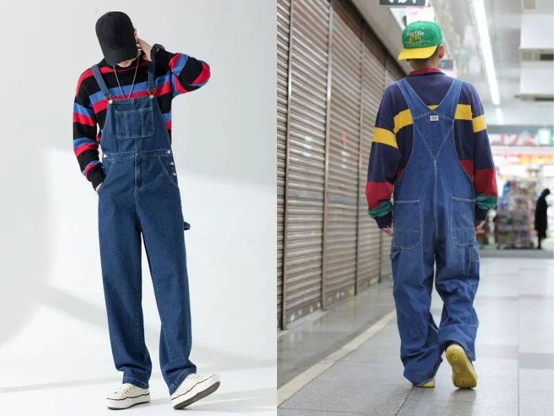 Cách phối quần yếm retro và quần áo màu sắc theo style Old School