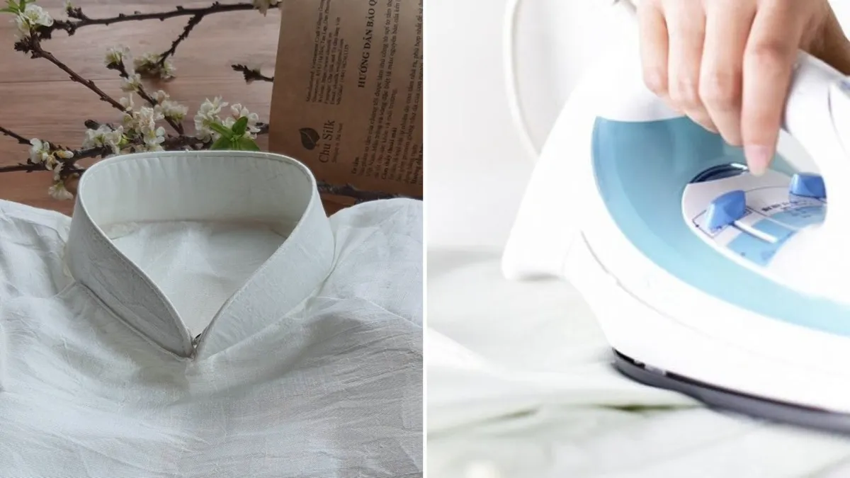 Cổ áo dài được ủi từ giữa sang hai bên để giữ form áo ngay ngắn