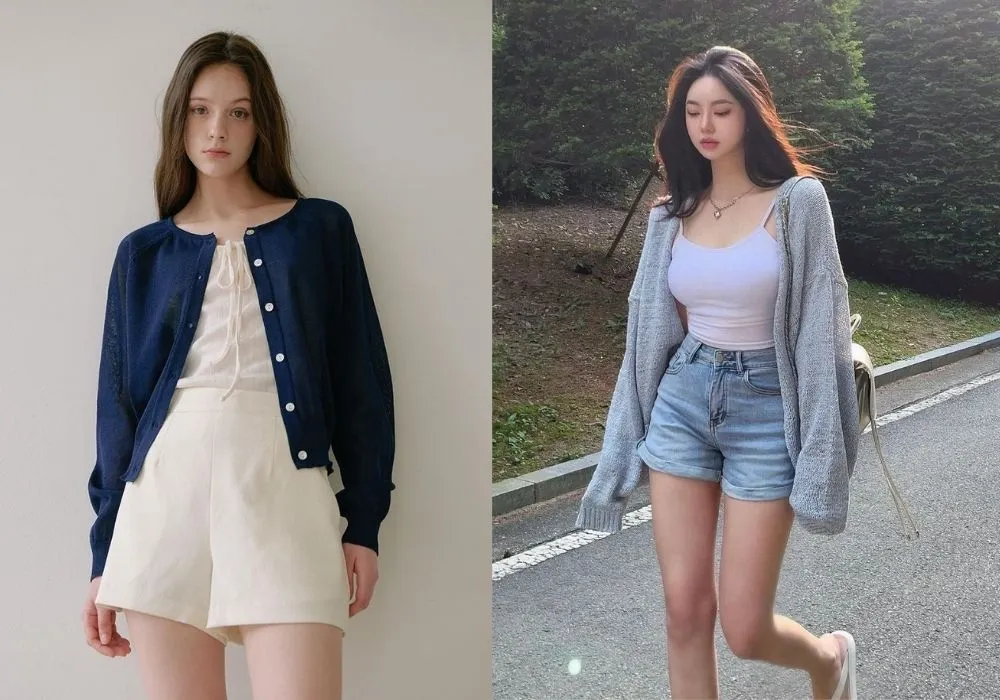 Cách mix áo cardigan với quần short trẻ trung (Nguồn: Internet)