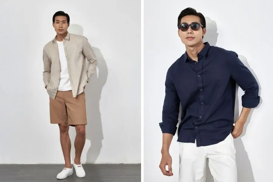 Sơ mi tay dài linen thanh lịch phù hợp cho chàng trai công sở