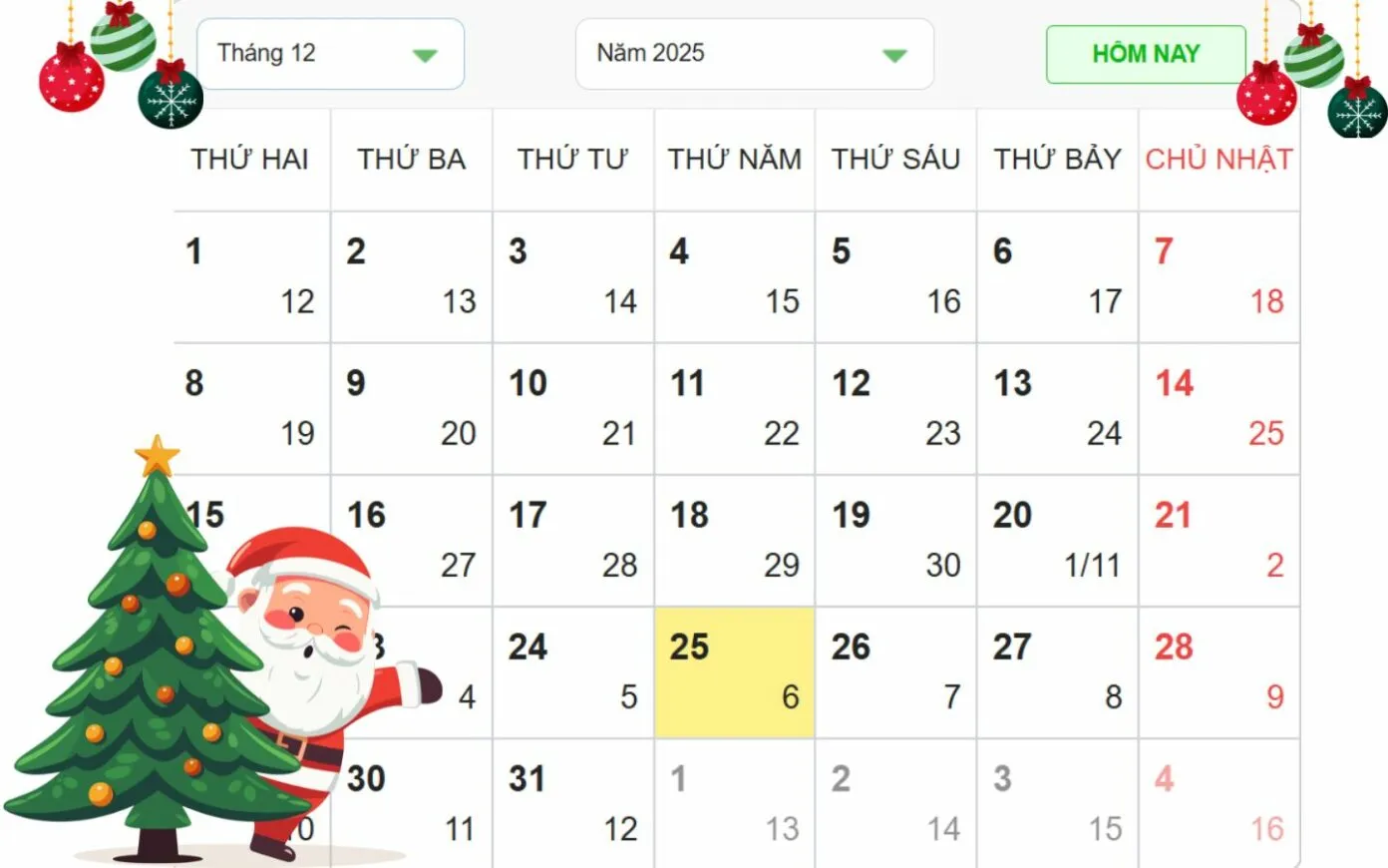 noel 2025 thứ mấy