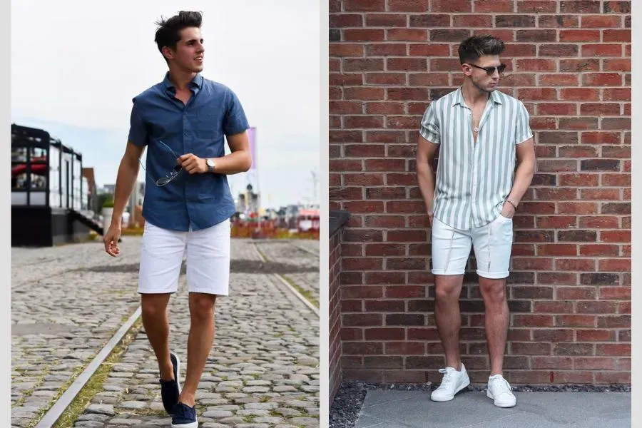 Một chiếc áo sơ mi tay ngắn mix cùng quần short tăng sự sành điệu và thêm phần thanh lịch cho outfit.