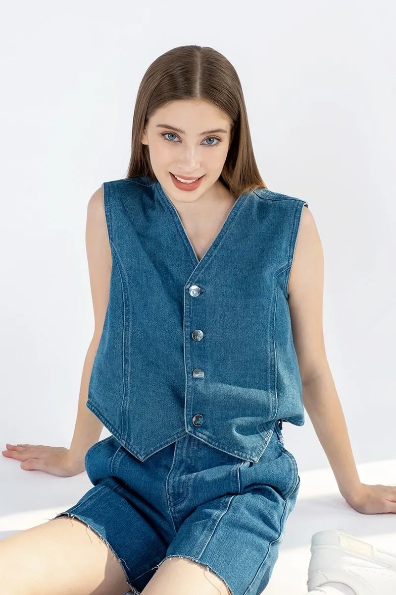 Dáng áo gile nữ denim cá tính, phong cách