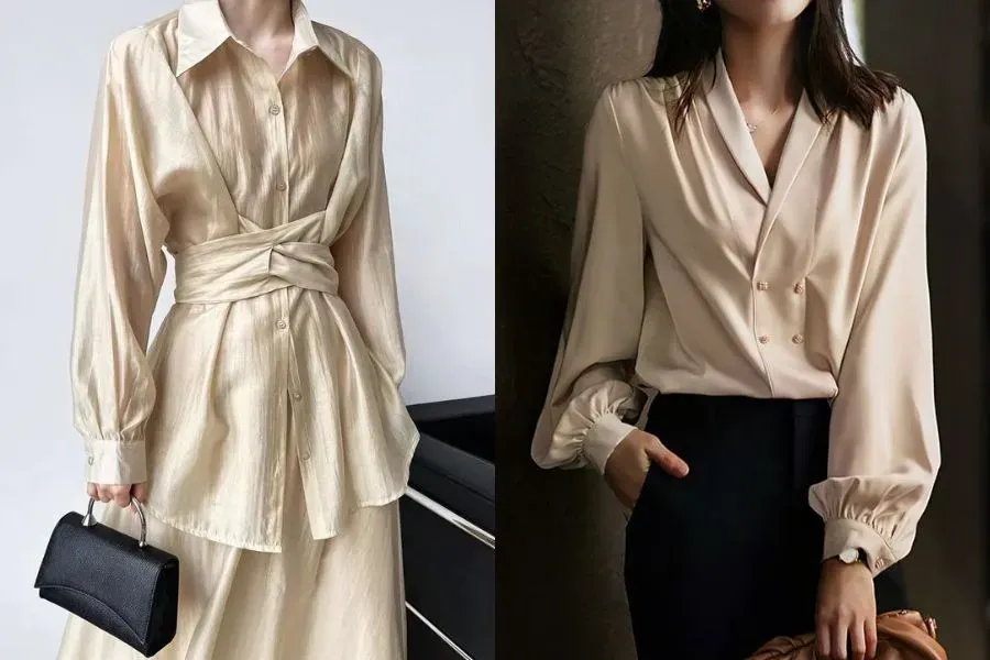 Áo sơ mi lụa nữ tay bồng quý phái