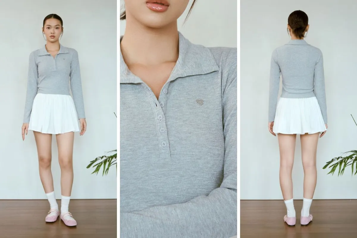 áo thun tay dài cùng chân váy ngắn nữ tính