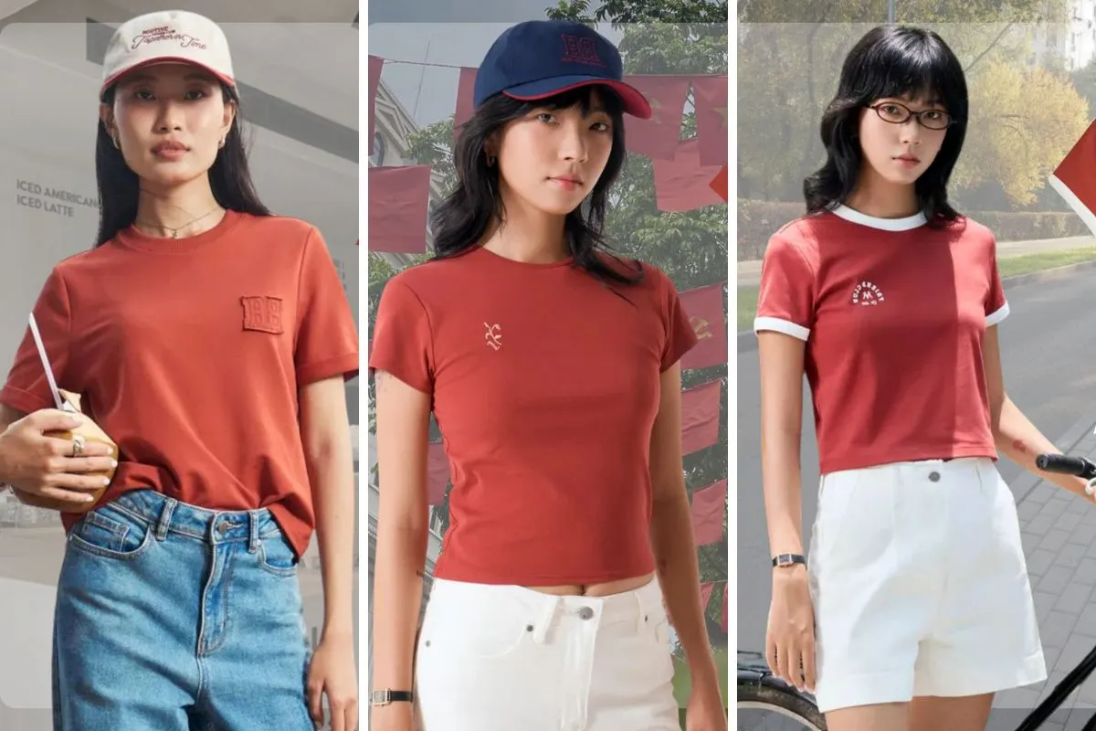 phối quần với áo màu đỏ đi xem diễu binh