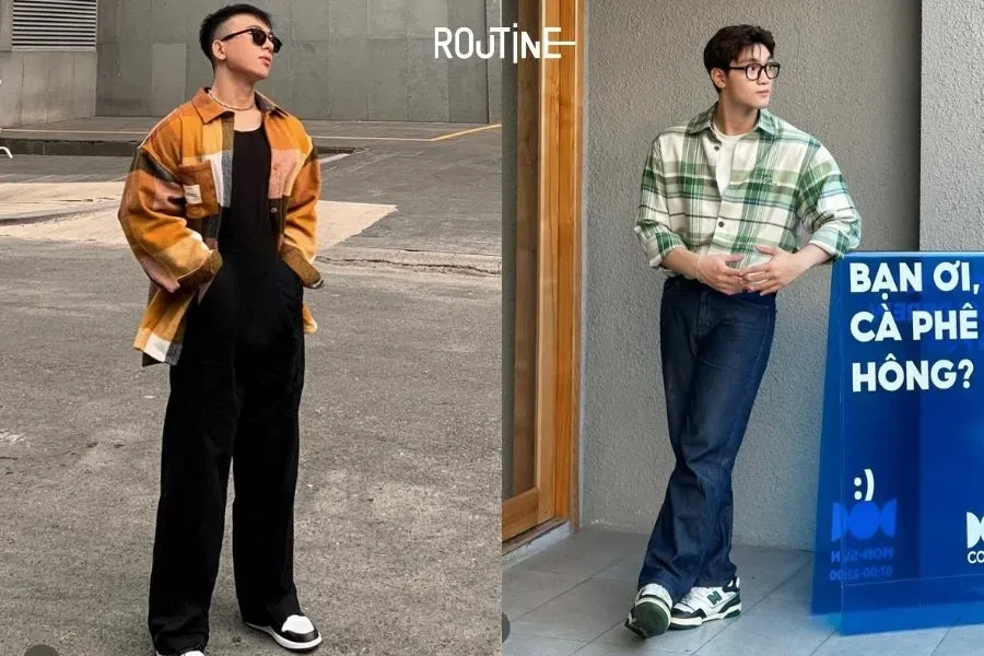 Phối áo sơ mi nam flannel cực phong cách cho mùa noel sắp tới