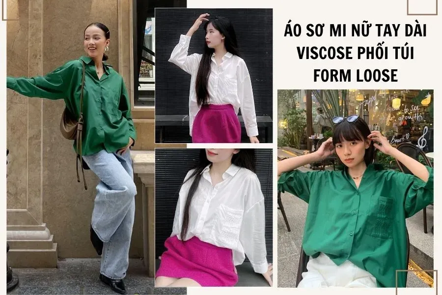 Áo sơ mi form rộng được thiết kế theo kiểu dáng trẻ trung dành cho các cô nàng sành điệu.