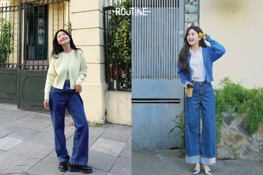 Xu hướng đồ Tết theo phong cách layer cùng áo len cardigan.