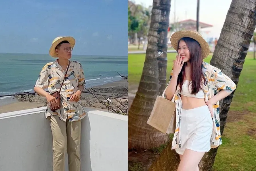 Cách phối đồ đôi đi biển với những họa tiết rực rỡ giúp các couple nổi bật hơn
