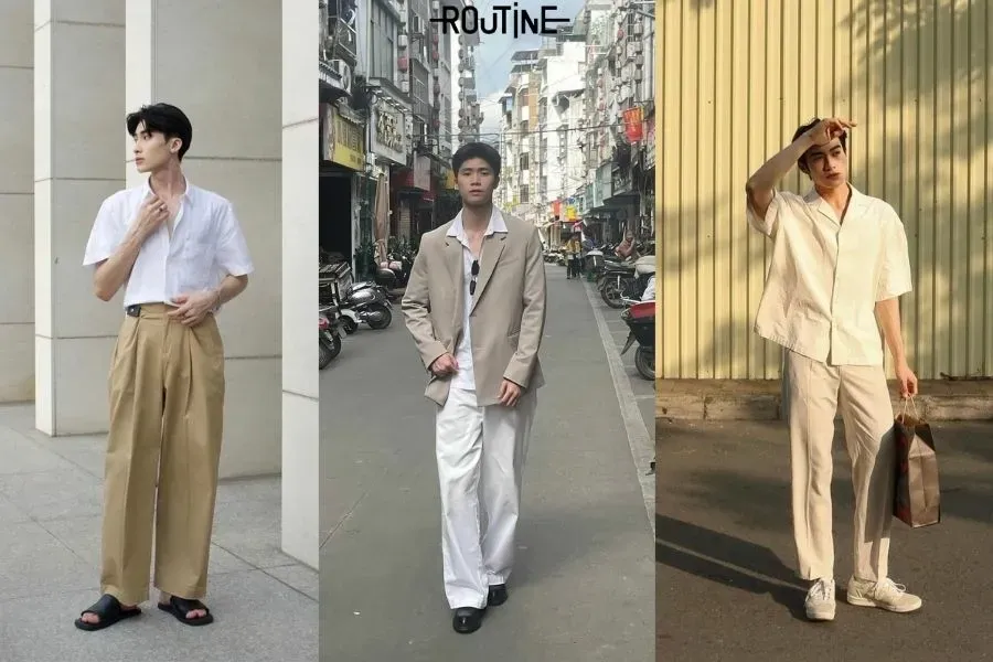 Set đồ màu trắng sáng giúp chàng phối quần áo đi chơi Tết nổi bật