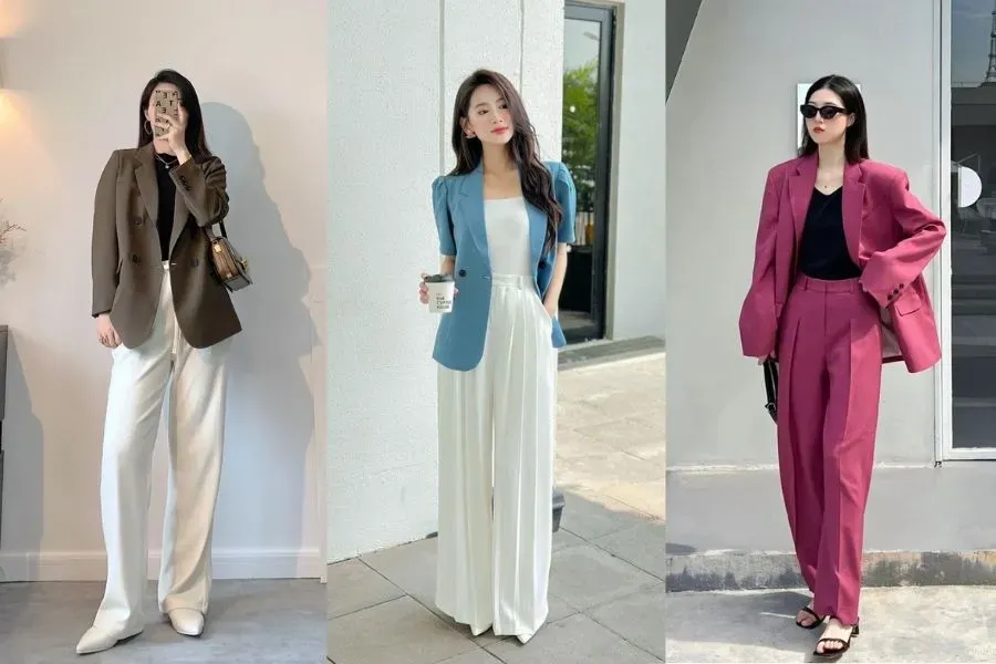 kết hợp áo blazer với quần ông rộng